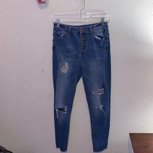 high rise ripped skinny jeans